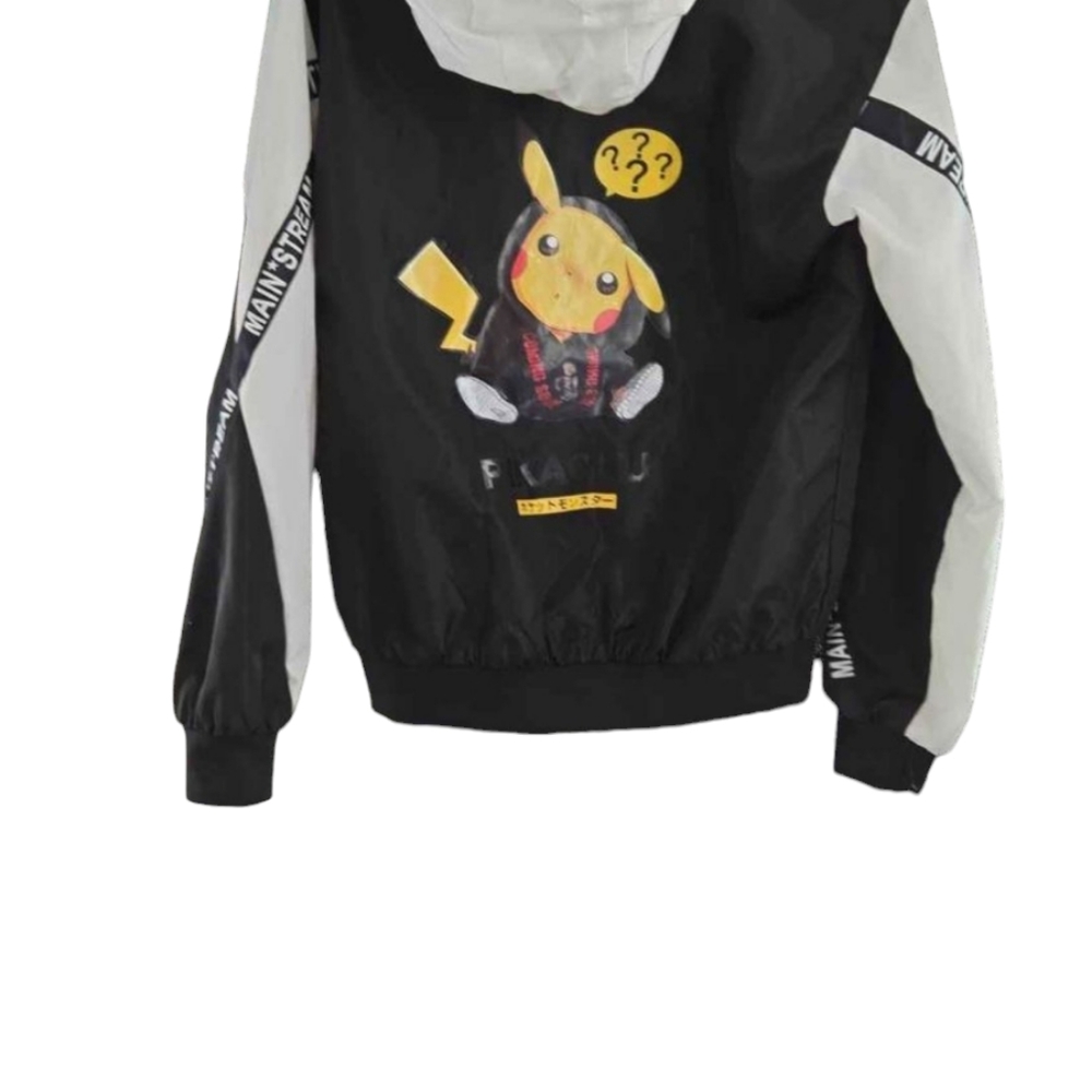 NWOT Women's Black and White Pokemon Hooded Windbreaker Jacket Size Medium
